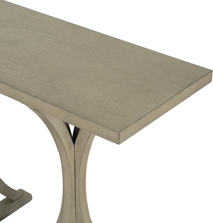 59.8" Wooden Console Table with Oak Veneer Top,Farmhouse Entryway Table with Rubber Wood Slender Curved Legs,Perfect for Living Room,Entryway,Hallway,Grey