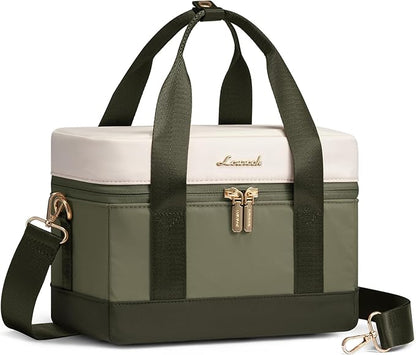 LOVEVOOK Insulated Lunch Bag for Women & Men - Cooler Lunch Tote and Lunch Box for Work and Travel, Light Green-beige-Dark olive Green