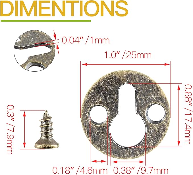 Piutouyar 48Pcs Round Keyhole Hangers, Picture Frame Shelf Keyhole Bracket Metal Keyhole Hanger Fasteners with Screws (Bronze Tone)