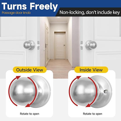 Passage Door Knob - Closet Door Knobs, Keyless Doorknob Interior Door Knob Without Lock for Hallway, Satin Nickel