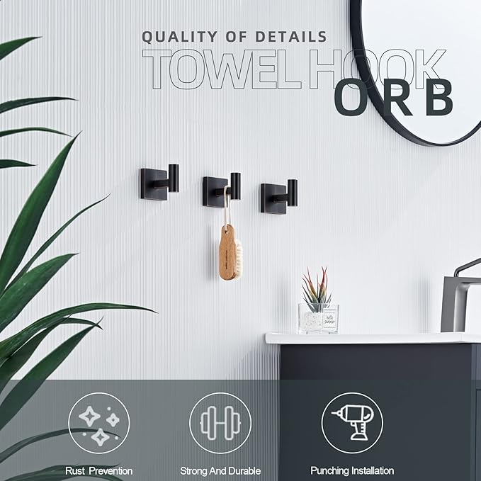 KOKOSIRI Robe Hooks Bathroom Towel Coat Hook for Bath Kitchen Hardware Wall Mounted, 3 Pack Oil Rubbed Bronze Stainless Steel B1013ORB-P3
