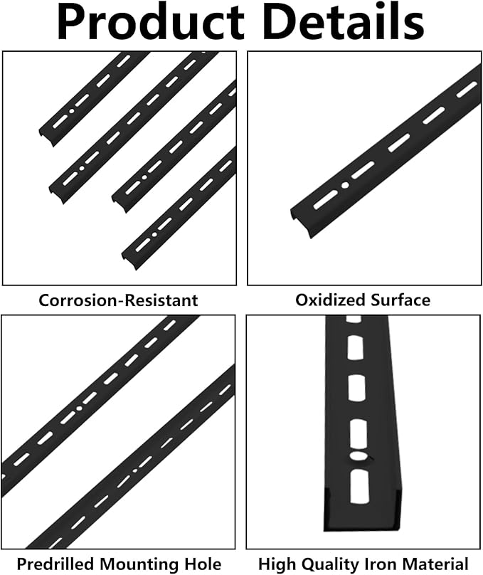 Shelving Track,ULIFESTAR Dual Trak Adjustable Wood Shelf Bracket,2PCS Direct Mount Into Fasttrack Garage Rail,Garage Organization System (17*10*1500mm/0.66*0.39*59" Single Row Black)