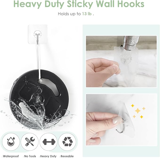 Adhesive Wall Hooks for Hanging, Clear Removable Window Hooks 13 lb Stainless Steel Stick on Hooks Waterproof Self Adhesive Hooks for Shower Door Ceiling Kitchen Cabinet 24 Pack