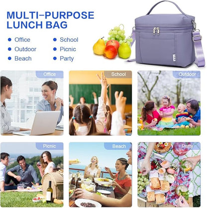 NOL Natural Organic Lifestyle Insulated Lunch Bags for Women Cooler Bag Lightweight Nylon Waterproof Lunch Box For Work (Light purple, Medium(normal))