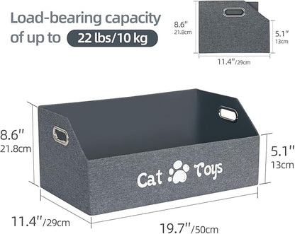 Cat Toy Basket, Kitten Toys Storage Organizer Foldable Fabric Bin Pet Supplies Chest Holder Trapezoid Container with Metal Handles for Organizing Cats Clothes Accessories, Deep Gray