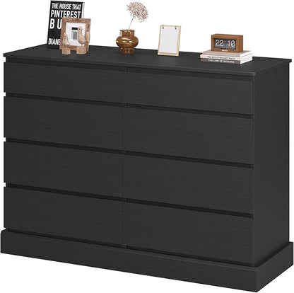 DICTAC 8 Drawers Dresser for Bedroom, Black Large Chest of Drawers, Long Modern Double Dressers, Big Clothing Storage Organizer Closet with Ample Space, 51.6''L x 15.7''D x 37.7''H