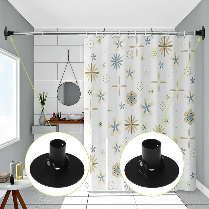 Adjustable Shower Curtain Rod Bracket, 2Pcs Different Sizes Titanium Steel Single Swivel Flange Heavy Duty Closet Rod Holder with Screws (Black, Inner Dia. 22mm & 26mm)