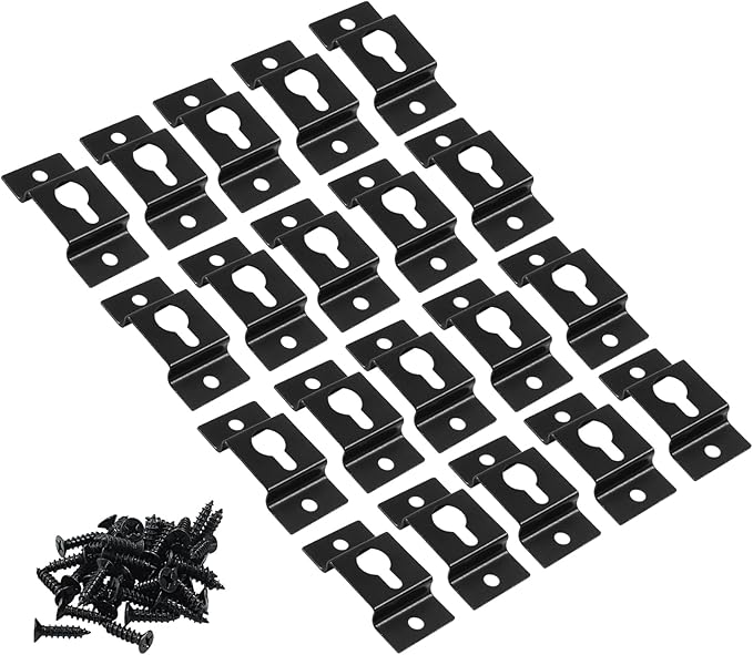 Piutouyar 20 Pcs Heavy Duty Keyhole Hangers, Metal Keyhole Bracket Hanger Accessories Fasteners with Screws for Picture Frames Mirrors Cabinet Box Audio Speaker Hanger Hook(Black, 40x20mm)