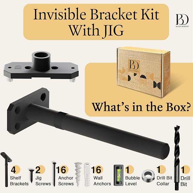 Invisible Floating Shelf Bracket 8 Inch Rod 3/4 inch Diameter Heavy Duty with Jig – Hidden Metal Mantel Mount for Wall Shelves – Floating Shelf Hardware for Bathroom, Kitchen & Living Room (4 Pack)