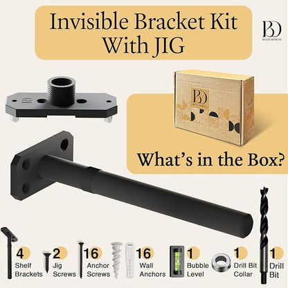 Invisible Floating Shelf Bracket 8 Inch Rod 3/4 inch Diameter Heavy Duty with Jig – Hidden Metal Mantel Mount for Wall Shelves – Floating Shelf Hardware for Bathroom, Kitchen & Living Room (4 Pack)