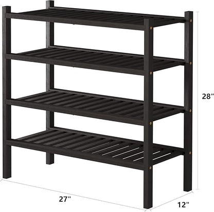 4 Tier (Thick) Bamboo Shoe Rack for Closet Free Standing Wood Shoe Shelf for Entryway Small Space Stackable 27"x12"x28" (Black Brown)