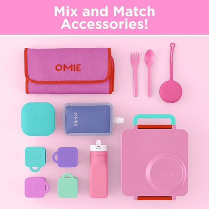 OmieBox Bento Box for Kids - Insulated Bento Lunch Box with Leak Proof Vacuum Insulated Food Jar - 3 Compartments, Two Temperature Zones (Pink Berry)