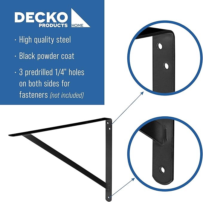 Decko Products 49152-10 Heavy-Duty Shelf Bracket, 19.25-Inch X 12.50-Inch, Black, 10-Pack