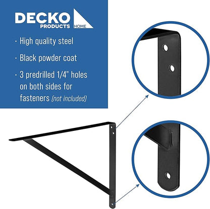 Decko Products 49152-10 Heavy-Duty Shelf Bracket, 19.25-Inch X 12.50-Inch, Black, 10-Pack