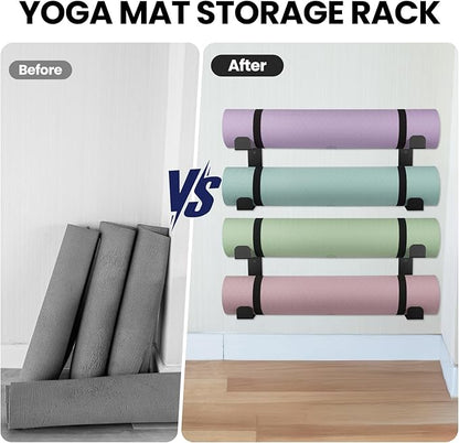 4 Tier Yoga Mat Holder Wall Mount & Yoga Mat Storage Rack,Heavy-duty steel fabrication,Holds 30 lbs for Foam Rollers,Resistance Bands,Home Gym