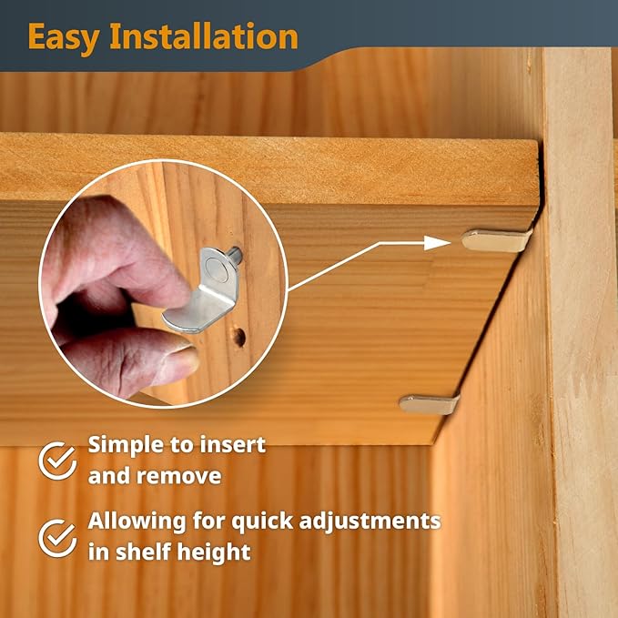 POWERTEC QP1304-P2 1/4 Inch Shelf Pegs 100 pcs, L-Shaped Bracket Shelf Pins Support Pegs for Shelves, Kitchen Cabinet Shelf, Bookshelf, Closet and Furniture, Nickel Plated Shelf Holders Pegs