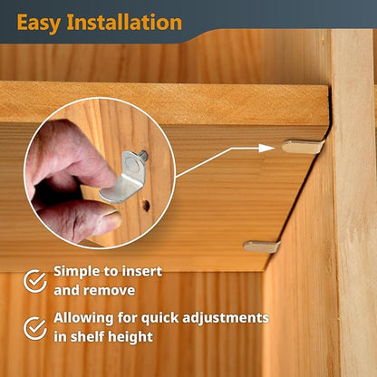 POWERTEC QP1304-P2 1/4 Inch Shelf Pegs 100 pcs, L-Shaped Bracket Shelf Pins Support Pegs for Shelves, Kitchen Cabinet Shelf, Bookshelf, Closet and Furniture, Nickel Plated Shelf Holders Pegs