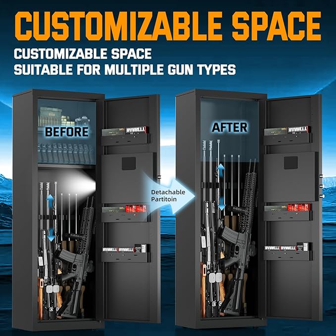 5-8 Long Gun Safe for Rifles and Pistols with Digtal Keypad, Quick Access Rifle Safe with Dual Alarm and Mute Mode, Gun Cabinets for Rifles and Shotguns with 2 Removable Shleves, Easy Assemble