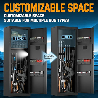 5-8 Long Gun Safe for Rifles and Pistols with Digtal Keypad, Quick Access Rifle Safe with Dual Alarm and Mute Mode, Gun Cabinets for Rifles and Shotguns with 2 Removable Shleves, Easy Assemble