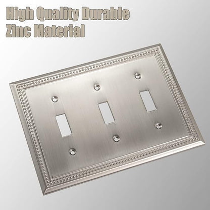 Henne Bery Sunken Pearls Heavy Duty Decorative Wall Plate Switch Plate Outlet Cover (Triple Toggle, Satin Nickel)