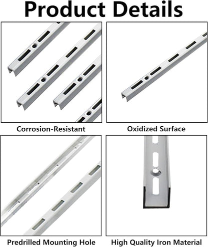 Shelving Track,ULIFESTAR Dual Trak Adjustable Wood Shelf Bracket,2PCS Direct Mount Into Fasttrack Garage Rail,Garage Organization System (8*8*1500mm/0.31*0.31*59" Single Row White)