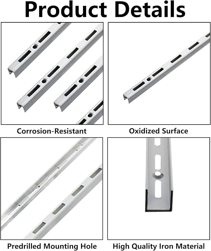 Shelving Track,ULIFESTAR Dual Trak Adjustable Wood Shelf Bracket,2PCS Direct Mount Into Fasttrack Garage Rail,Garage Organization System (8*8*1200mm/0.31*0.31*47.24" Single Row White)