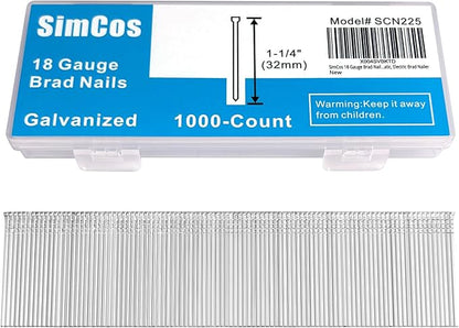 18 Gauge Brad Nails 4 Sizes (2",1-1/2",1-1/4",3/4") Galvanized 18 GA Nail Gun Nails Assorted and Small Finishing Nails for Pneumatic, Electric Brad Nailer (1-1/4" - 1000 PCS)