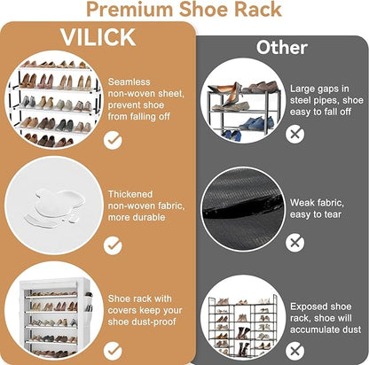 Shoe Rack with Cover, 5 Tier Shoe Organizer Storage for 20-24 Pair Shoes and Boots Large Shoe Storage Shelf Space Saving Vertical Shoe Rack for Closet, Front Door Entrance, Dorm, Garage, White