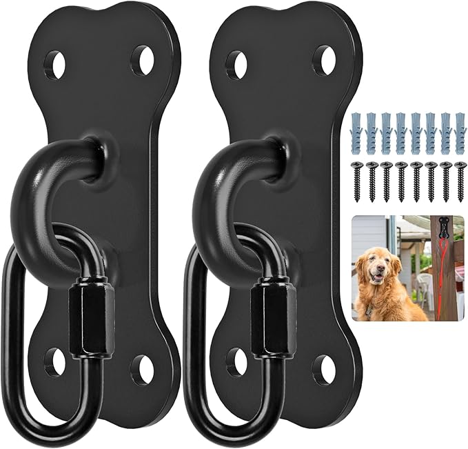 Dog Leash Holder for Wall, Heavy Duty Hook for Lead Management, Easy to Install, Fully Welded Hook for Indoor & Outdoor Use, Black, 2 Pack