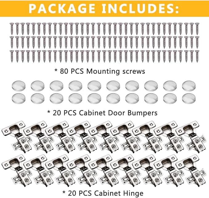 20 Pack Soft Close Cabinet Door Hinges for 1/2" Partial Overlay Cupboard, 100 Degree Opening Angel, Stainless Concealed Kitchen Cabinet Hinges with Mounting Screws and Manual