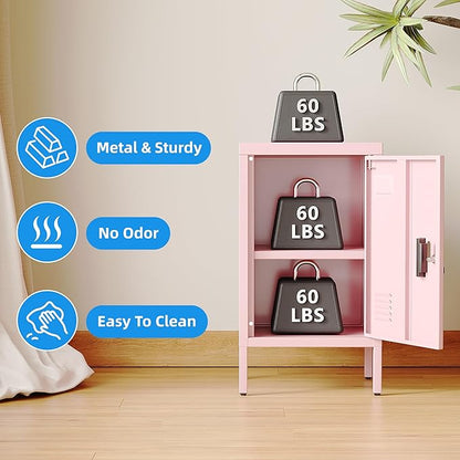 24.4" H Metal Locker Storage Cabinet with Adjustable Shelf, 1 Door Small Storage Cabinet with Adjustable Leveling Foot for Home,Office, Kids Locker,Assembly Required,Pink