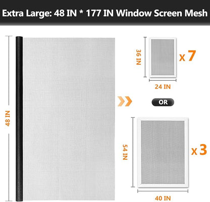 Window Screen Door Repair Kit, 48" x 177" Screen Door Mesh Replacement Kit, Durable Fiberglass Mesh Roll with Tools for Windows Doors Patio and Porch Replacement, Black (Pack of 2)