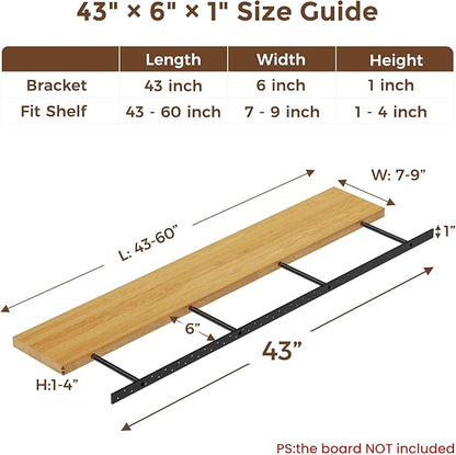 2pcs Floating Shelf Bracket Heavy Duty Floating Mantel Bracket Black Metal Decorative Floating Shelf Hardware Hidden Shelving Mounting Brackets (43″X6″X1″)