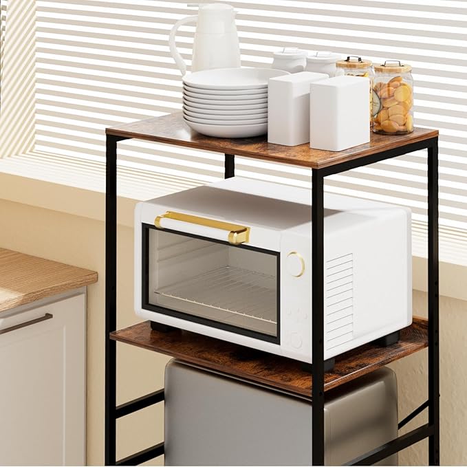 Mini Fridge Shelf Mini Fridge and Microwave Stand Over Mini Fridge Storage Rack Height Adjustable Microwave and Fridge Stand Suitable for Dorm, Kitchens, Offices, Brown