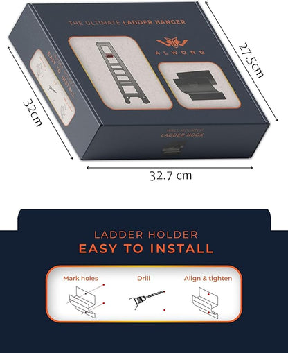 Ladder Hook - Black Heavy Duty Ladder Brackets for Garage Wall - Utility Hook for Wall Mount Ladder Storage, Folding Chair - Tool Holder to Organize Garage and Shed