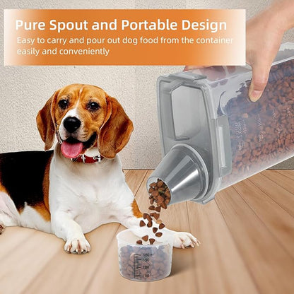 3-5Lbs Airtight Small Cat Dog Pet Food Storage Containers BPA Free, with Large Pour Spout/1 Measuring Cup/ 4 Safety Locks and Double-layer Silicone Strip (Clear Grey 3Pack)