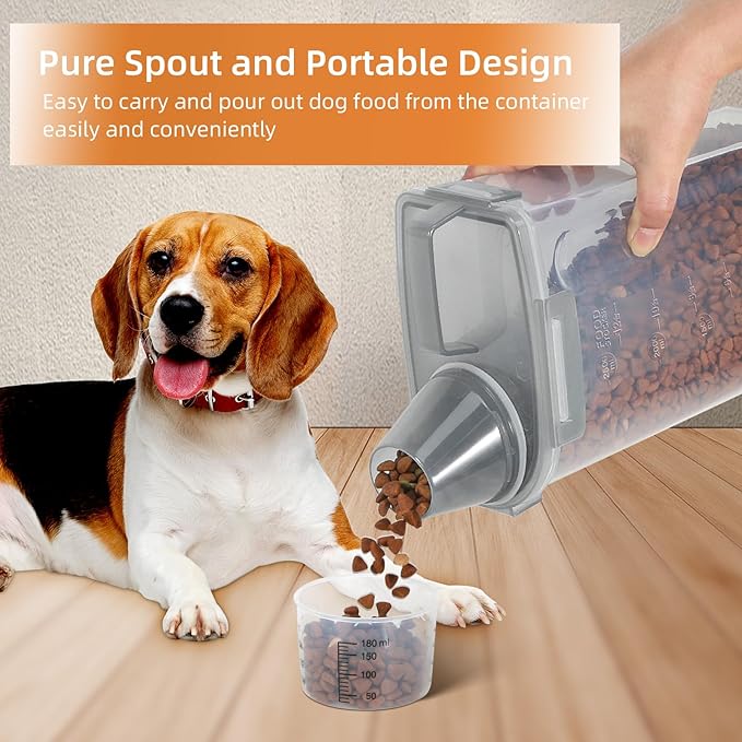 Airtight Small Cat Dog Pet Food Storage Containers BPA Free, with Large Pour Spout/1 Measuring Cup/ 4 Safety Locks and Double-layer Silicone Strip (Clear Grey x 2, 3L-2pack)