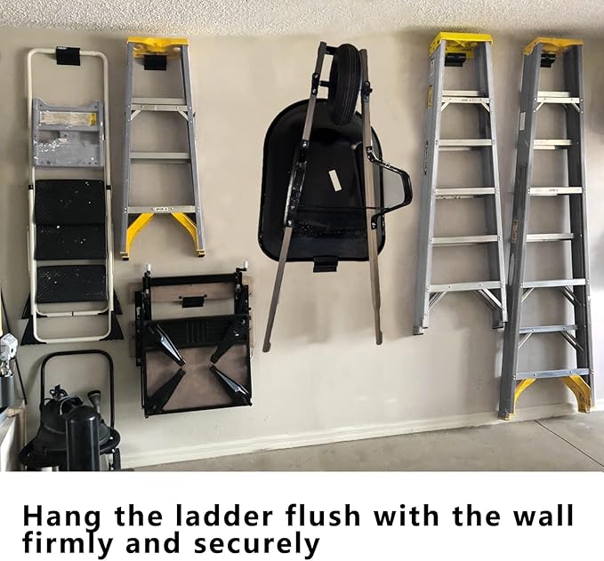 Heavy-Duty Ladder Hanger-Wall Mount Ladder Hooks for Storage-Wheelbarrow Hangers for Garage Wall-2 Pack