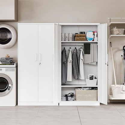 Letaya Metal Wardrobe Cabinets with Lock,Clothing Locker 72" X 36" X 18" Storage Cabinets for Home Room,Fire Department, School, Employee,Gym,Government (White)