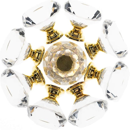 YourGift 12 Pack Drawer Knobs Diamond Shaped Crystal Glass 40mm Cabinet Knobs Pull Handles (40 mm, 12 Pack, Gold)