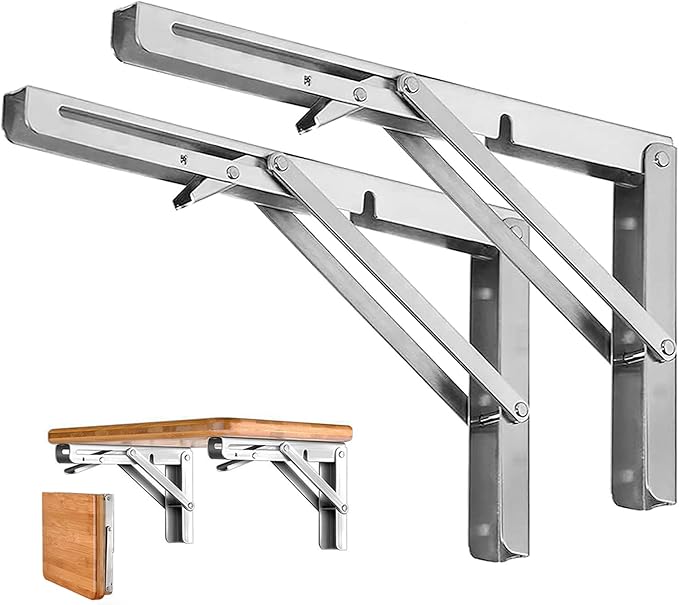 Storystore Folding Shelf Brackets - 14 Inch Heavy Duty Stainless Steel Collapsible Shelf Bracket for Bench Table, Space Saving DIY Bracket, Max Load: 550lb （2 PCS）