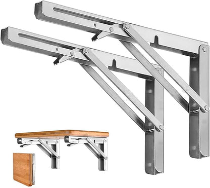 Storystore Folding Shelf Brackets - 14 Inch Heavy Duty Stainless Steel Collapsible Shelf Bracket for Bench Table, Space Saving DIY Bracket, Max Load: 550lb （2 PCS）