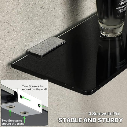 SAYAYO Floating Glass Shelves for Bathroom, Tempered Glass Shelf for Wall 15 x 5 Inch 1 Pcs, Black