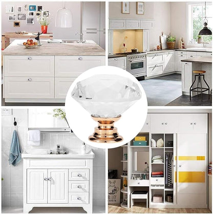 YourGift 6 Pack Drawer Knobs Diamond Shaped Crystal Glass 30mm Cabinet Knobs Pull Handles (30mm, 6 Pack, Rose Gold)