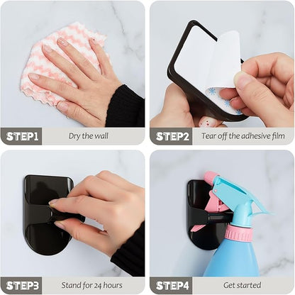 Taiyin 8 Pcs Wall Mount Spray Bottle Hooks Holder Spray Bottle Hanger Adhesive Hook to Create Storage Space Rack Organizer Hanger for Cabinet Kitchen Variety Surfaces (Black)
