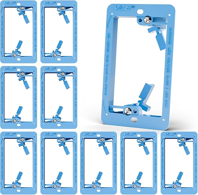 VCE Low Voltage Box Single Gang Wall Plate 10 Pack, Flush Low Voltage Mounting Bracket for Network, HDMI, Coaxial, Speaker, Telephone Cables, Blue