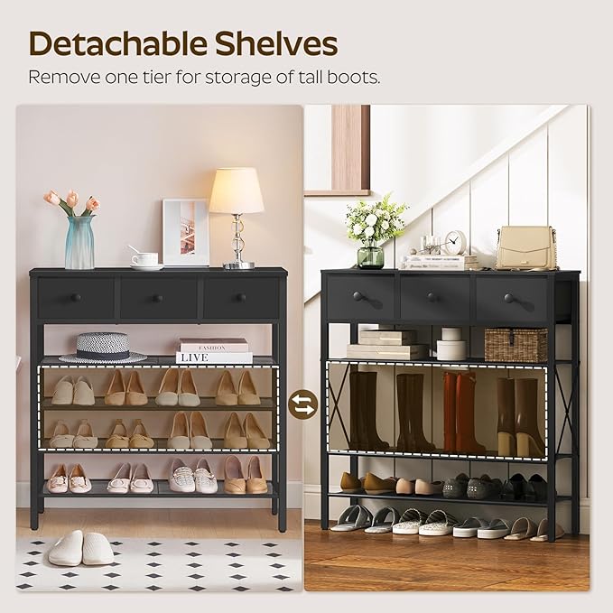 5-Tier Shoe Rack with 3 Drawers, Metal Shoe Organizer for 20 Pairs with Storage Shelves and Wooden Top, for Entryway, Hallway, Foyer, Closet, Black SS35BB