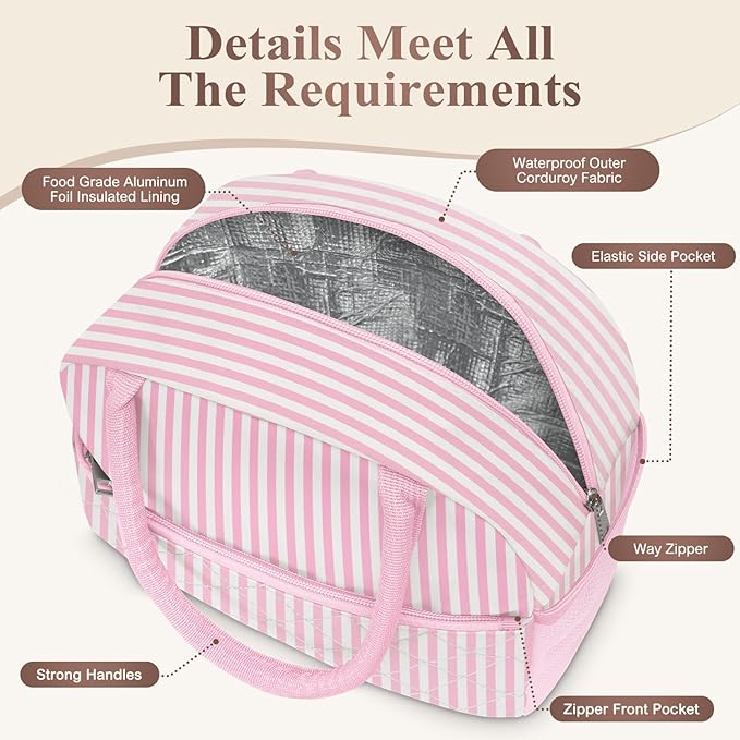 Lunch Box for Women Adult Men, Cute Insulated Lunch Bag Women Quilted Reusable Large Lunch Boxes Tote Bag Leakproof Simple Thermal Cooler Bag for Work Office Picnic