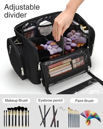 TANTO Makeup Brush Bag, Extra Large Makeup Case Professional Makeup Artist Bag Stand-up Cosmetic Bag Travel Makeup Brush Case with Shoulder Strap and Adjustable Divider