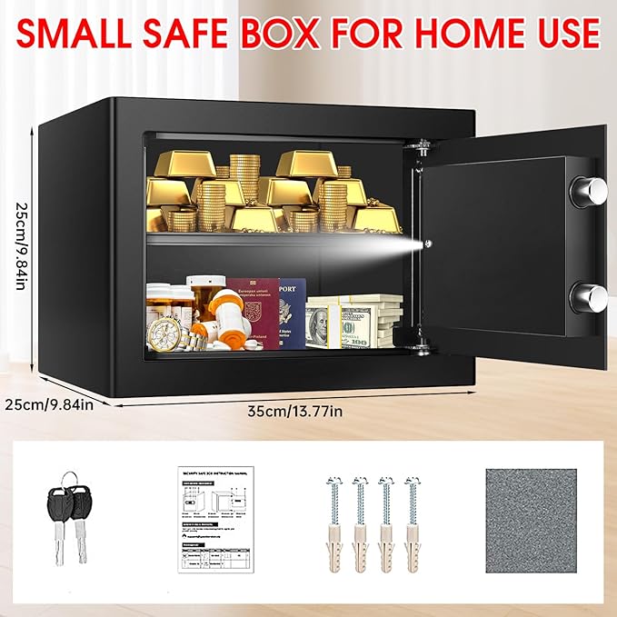 1.3 Cuft Safe Box Fireproof Waterproof, Digital Security Safes for Home Use Fire and Water Proof with Combination Lock, Alarm System and Removable Shelf, Anti-Theft Document Safes For Money, Jewelry